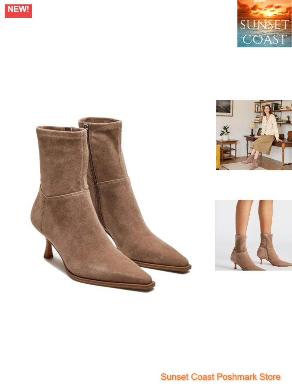 Women's Kitten Heel Ankle Boots Pointed Toe Synthetic Leather Side Zip Booties